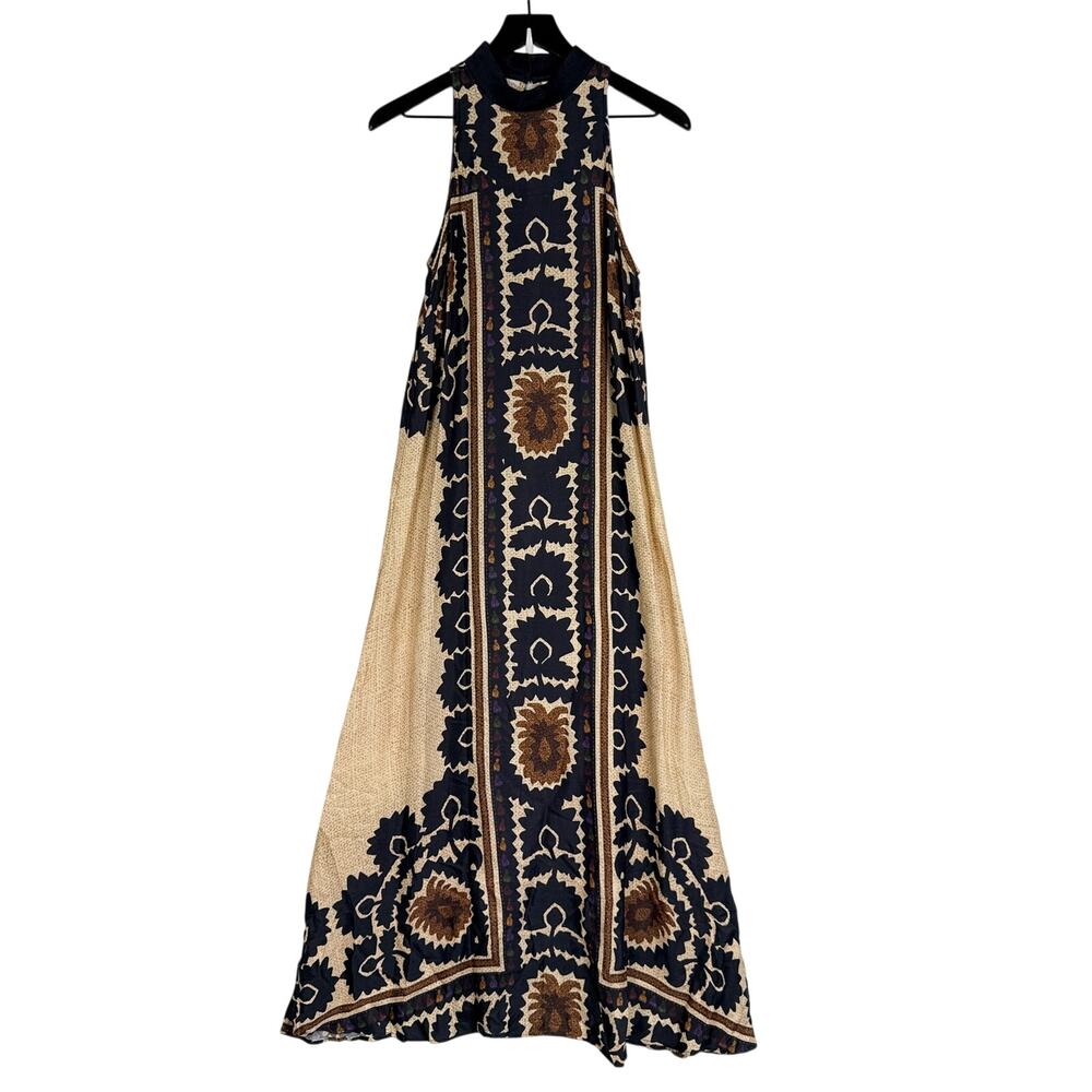 Anthropologie FARM Rio Beige Jungle Panther Sleeveless Maxi Dress - XS